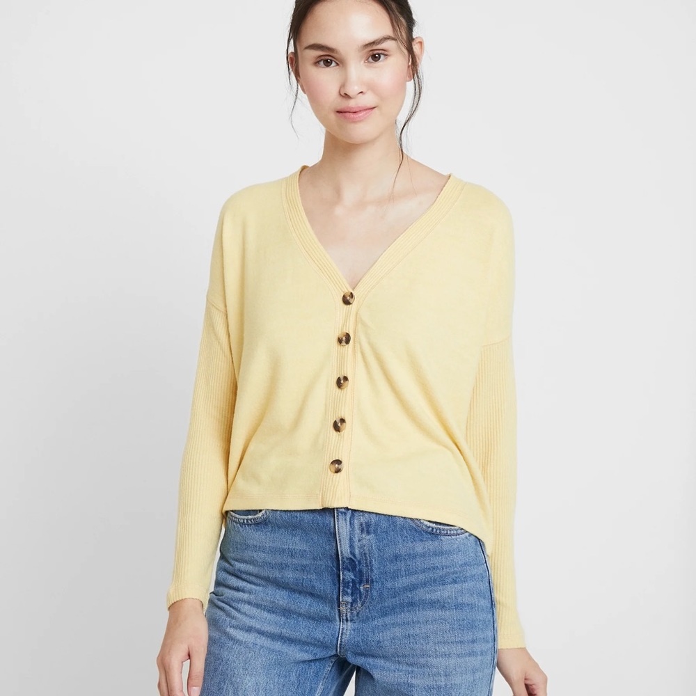 Yellow Abercrombie Cardigan Sweater